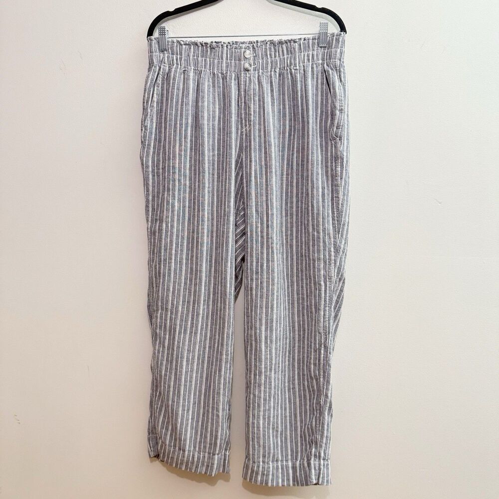 Briggs linen blend Blue striped pants Women’s Large Coastal Boho Preppy Travel